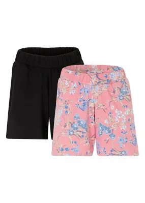 Pantalón corto de algodón con cinturilla cómoda (2 unidades) Negro-rosa mate estampado